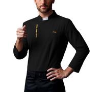 Genérico Camicia da Chef Abbigliamento da Lavoro Cuoco Manica Lunga Sottile Top Slim Fit Stampa Ricamo Confortevole Traspirante Cucina Posteriore Ristorante Chef Professionale, Nero , M