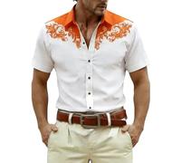 Generico Camicia da Cowboy da Uomo, Camicia Country Ricamata a Maniche Corte, vestibilità Aderente, Stile Western, Senza Stiratura, Casual,con Tasca