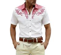 Generico Camicia da Cowboy da Uomo, Camicia Country Ricamata a Maniche Corte, vestibilità Aderente, Stile Western, Senza Stiratura, Casual,con Tasca