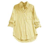 Generico Camicia da Donna a Quadri Oktoberfest Party a Maniche Lunghe con Bottoni Casual Camicetta Scollo a V Top con Tasche Donna Cotone Camicia (Yellow, M)