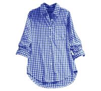 Generico Camicia da Donna a Quadri Oktoberfest Party a Maniche Lunghe con Bottoni Casual Camicetta Scollo a V Top con Tasche Donna Cotone Camicia (Blue, XXXL)