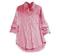 Generico Camicia da Donna a Quadri Oktoberfest Party a Maniche Lunghe con Bottoni Casual Camicetta Scollo a V Top con Tasche Donna Cotone Camicia (Red, XXXXL)