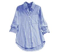 Generico Camicia da Donna a Quadri Oktoberfest Party a Maniche Lunghe con Bottoni Casual Camicetta Scollo a V Top con Tasche Donna Cotone Camicia (Light Blue, M)