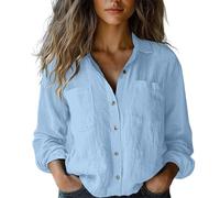 Generico Camicia da Donna Camicie in Lino Camicette Donna con Maniche Lunghe Scollo a V Casual Top Blusa Shirt Oversize Tops da Lavoro Tees Classico per Il Tempo Libero, Leggera
