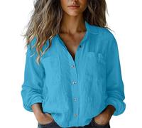 Generico Camicia da Donna Camicie in Lino Camicette Donna con Maniche Lunghe Scollo a V Casual Top Blusa Shirt Oversize Tops da Lavoro Tees Classico per Il Tempo Libero, Leggera