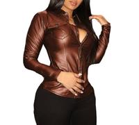 Generico Camicia da Donna Casual Tinta Unita Slim Fit in Ecopelle Durevole Fredda Scollo a V Camicetta Indossare Tutti i Giorni