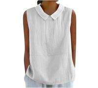 Generico Camicia da Donna con Collo alla Coreana E Senza Maniche - Canotta Estiva A Tinta Unita dal Taglio Ampio Maglia Senza Cotone Lino Colletto Estive Camicie Tinta Unita Versatile Blouse Casual