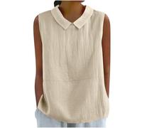 Generico Camicia da Donna con Collo alla Coreana E Senza Maniche - Canotta Estiva A Tinta Unita dal Taglio Ampio Maglia Senza Cotone Lino Colletto Estive Camicie Tinta Unita Versatile Blouse Casual