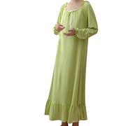 Generico Camicia da Notte da Donna Stile Primavera e Autunno Sottile Cotone Sexy Stile Lungo Francese vestibilità Ampia Taglie Forti Indumenti da Notte a Maniche Lunghe Vento maternità (Green, L)