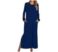 Generico Camicia da Notte Donna Cotone Manica Lunga Pigiama Invernale Elegante Camicie da Notte Lungo Morbida e Leggera Vestito da Notte Abbigliamentoda Casa Casual