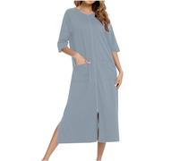 Generico Camicia da Notte Donna Cotone Manica Lunga Pigiama Invernale Elegante con Tasche Camicie da Notte Lungo Morbida e Leggera Vestito da Notte Abbigliamentoda Casa Casual