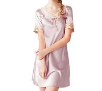 Generico Camicia da Notte Donna Estiva in Seta Fredda Maniche Corte Leggera E Fresca Pigiama Estivo Morbido per La Casa E Il Sonno Nightdress Donna Estivo Traspirante(Purple, M)