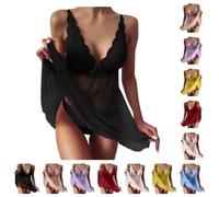 Generico Camicia da Notte Donna Estiva,Sottoveste Senza Maniche Cinturino Regolabili Spalline,Scollo A V in Pizzo,Tinta Unita Senza Maniche Sottoveste,Romantico Traspirante Intimo Vestito