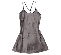 Generico Camicia da Notte Donna in Seta Fredda Senza Spalline con Stampa Lettere Morbida E Comoda Perfetta per La Casa Abito da Notte Donna Fresco(Grey, M)