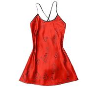 Generico Camicia da Notte Donna in Seta Fredda Senza Spalline con Stampa Lettere Morbida E Comoda Perfetta per La Casa Abito da Notte Donna Fresco(RD2, M)