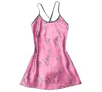 Generico Camicia da Notte Donna in Seta Fredda Senza Spalline con Stampa Lettere Morbida E Comoda Perfetta per La Casa Abito da Notte Donna Fresco(RD1, M)