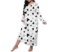 Generico Camicia da Notte Donna Taglie Forti Camicie da Notte Cotone Lungo Pigiama Manica Lunga Elegante Invernale Vestito da Notte XL-5XL