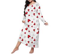 Generico Camicia da Notte Donna Taglie Forti Camicie da Notte Cotone Lungo Pigiama Manica Lunga Elegante Invernale Vestito da Notte XL-5XL