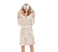 Generico Camicia da Notte in Flanella per Donna con Maschera per Occhi, Cozy Rube Pellicciata e Calda per Inverno con Cappuccio, Fluffy Abbigliamento da Letto(1A-Beige, S)