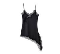 Generico Camicia da Notte in Raso da Donna con Orlo Asimmetrico in Pizzo - Delicata Camicia da Notte con Spalline Regolabili | Abito da Lingerie Seducente per Notti Speciali