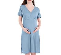 Generico Camicia da Notte Parto Ospedale e Allattamento | Vestito Premaman Donna con Scollo a V a Incrocio, Abbigliamento maternità Manica Corta