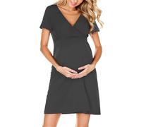 Generico Camicia da Notte Parto Ospedale e Allattamento | Vestito Premaman Donna con Scollo a V a Incrocio, Abbigliamento maternità Manica Corta