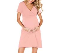 Generico Camicia da Notte Parto Ospedale e Allattamento | Vestito Premaman Donna con Scollo a V a Incrocio, Abbigliamento maternità Manica Corta