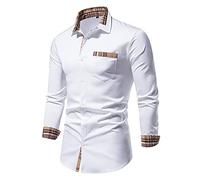 Generico Camicia da uomo a maniche lunghe, con bottoni, per il tempo libero da uomo, a contrasto interno, formale, affari, smoking, camicia da sposa