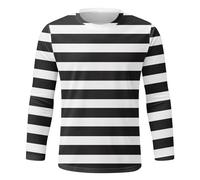 Generico Camicia da Uomo a Righe Rosse e Bianche Waldo Costume da rapinatore di Halloween Pugsley Addams Nero Bianco a Righe t-Shirt Top, Lungo (Nero+Bianco), M e818