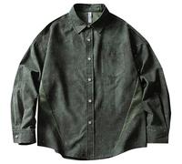 Generico Camicia da Uomo,Camicia Uomo No Stiro,Camicia a Maniche Lunghe Oversize, Stile Casual, Modello Tie-Dye, Camicia Coreana per Coppie, per la Stagione Autunnale (Army Green, M)