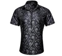 Generico Camicia da Uomo in Seta A Maniche, Camicia Hawaiana Manica, Corte con Bottoni, Floreale vestibilità, in Raso, Stampa Estiva da Spiaggia per Vacanza Feste Discoteca
