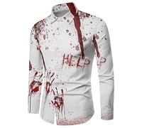 Generico Camicia da Uomo, Manica Lunga, Camicia da Uomo, Travestimento di Halloween Camicia Uomo Insanguinata per Halloween Camicia con Stampa Macchie di Sangue per Halloween Tshirt Bloody Trainer