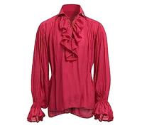 Generico Camicia da uomo retrò rinascimentale steampunk vittoriano manica lunga colletto pirata medievale pizzo top