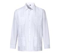 Generico Camicia da Uomo Ricamata Casual da Spiaggia Cubana a Maniche Lunghe Guayabera Collo Coreana