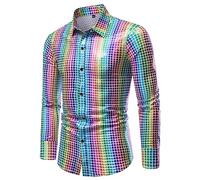 Generico Camicia da Uomo San Valentino con Paillette Costume Lucido per Feste alla Moda in Seta Motivo Formale Casual Blazer Festival Lavoro Streetwear Discoteca Trasparenti Clubwear Il Tempo Libero