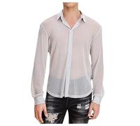Generico Camicia da Uomo Sottile Trasparente Camicia da Uomo con Bordo codice Europeo Camicia Casual Traspirante Spettacolo Notturno da Uomo (White, XXXL)