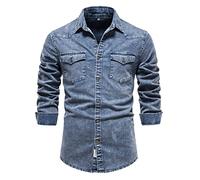 Generico Camicia di Jeans Uomo, Camicia Uomo Manica Lunga Slim Fit Slim Fit Taglie Forti Manica Lunga Cotone Camicetta Elegante da Lavoro Cowboy Camicia Uomo Elegante per Il Lavoro