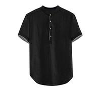 Generico Camicia di Lino Uomo Cotone Estiva Camicie Manica Corta Traspirante Firmata Camicia Collo Coreana Mare No Stiro Casual Bluse Botton Down Tinta Unita Classica Camicie Ufficio per Le Vacanze