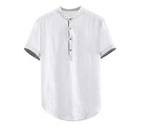 Generico Camicia di Lino Uomo Cotone Estiva Camicie Manica Corta Traspirante Firmata Camicia Collo Coreana Mare No Stiro Casual Bluse Botton Down Tinta Unita Classica Camicie Ufficio per Le Vacanze