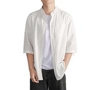 Generico Camicia di Lino Uomo Estiva,Camicia Uomo Elegante con Stampa Moda Primavera Estate per Casual e Stile Superiore