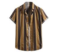 Generico Camicia di Lino Uomo Manica Corte,Camice Abituale e Elegante,Camice Co Casual per Una Cena Amici(Yellow, M)