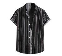 Generico Camicia di Lino Uomo Manica Corte,Camice Abituale e Elegante,Camice Co Casual per Una Cena Amici(Black, S)