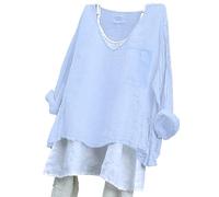 Generico Camicia Donna Elegante Camicie in Lino Camicette Donna con Maniche Lunghe Scollo a V Casual Top T Shirt Comoda Blusa Tees Classico per Il Tempo Libero, Leggera, con Tasche