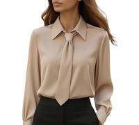 Generico Camicia Donna Elegante Classica Camicetta Camicia Curvy Leggero Primavera Blusa Cravatta Manica Lunga Confortevole Abbigliamento Slim Fit da Lavoro Camicetta Seta
