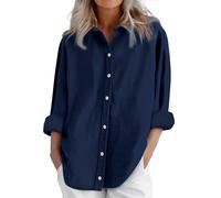 Generico Camicia Donna Elegante Curvy Camicie in Lino Camicette Scollo a V T Shirt Leggera E Comoda Blusa T Shirt Leggero Comodo Blusa Tees Classico per Il Tempo Libero, Leggera, con Tasche