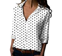 Generico Camicia Donna Elegante Pois - Blusa Donna Estiva Scollo A V Manica Lunga con Bottoni Camicetta Larghi A Pois Leggero Traspirante Casual Camicie Estivo