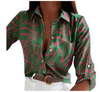 Generico Camicia Donna Fantasia - Camicie Donna Estive Eleganti Colletto A Revers Manica Lunga con Bottoni Camicetta Larghi Stampa Vintage Comodo E Leggero Camicette