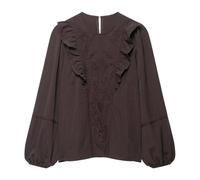 Generico Camicia Donna Manica Lunga Scollo a V Ricamo Floreale Colore Unico Elegante Autunno Top Stilista(Brown, S)