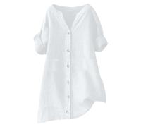 Generico Camicia Donna Maniche Lunga Bluse Elegante Primavera Estate Autunno Camicie Cotone Camicetta Casual con Bottoni Taglie Forti Tinta Unita S-5XL