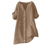 Generico Camicia Donna Maniche Lunga Bluse Elegante Primavera Estate Autunno Camicie Cotone Camicetta Casual con Bottoni Taglie Forti Tinta Unita S-5XL